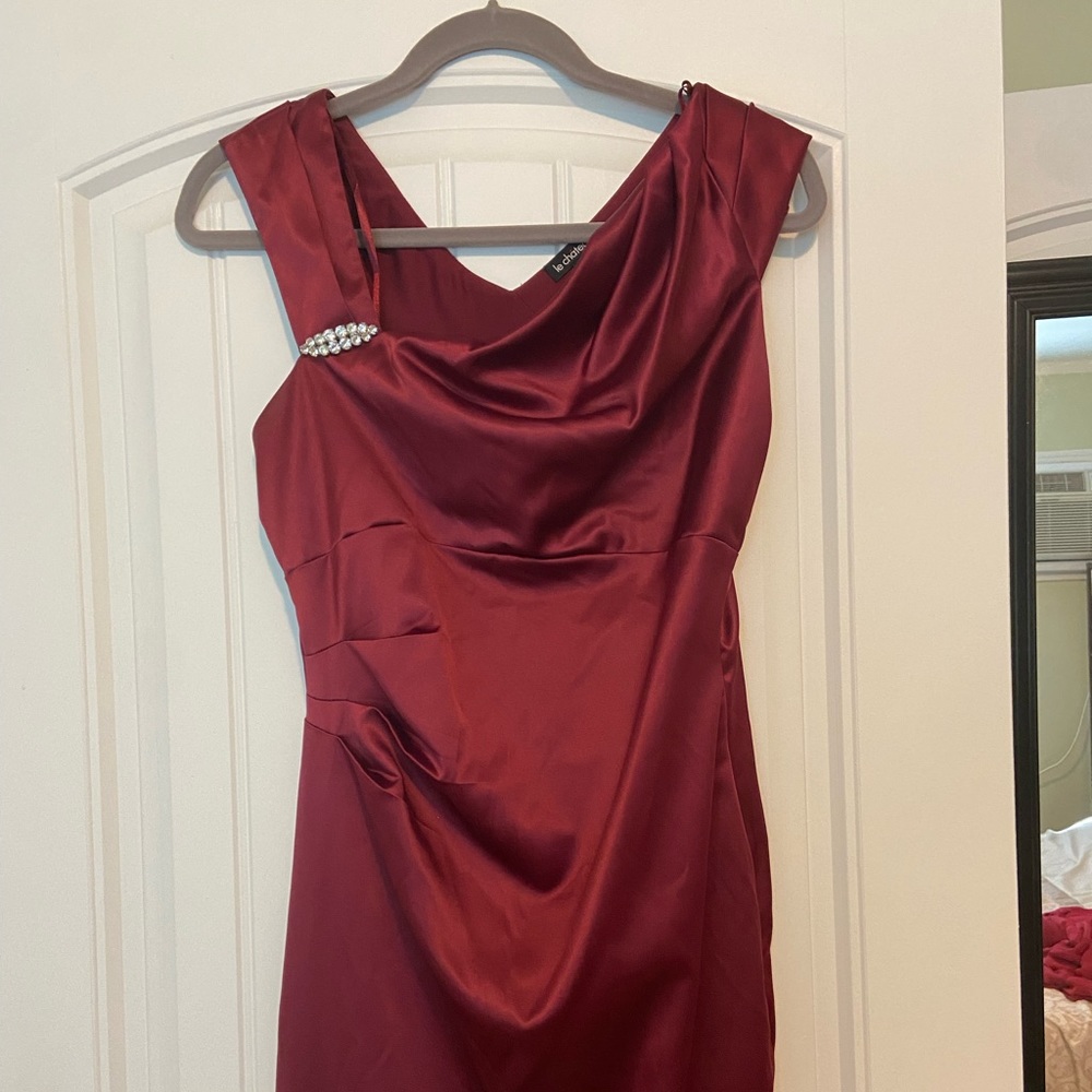 Le Chateau Satin cocktail dress with rhinestone accent